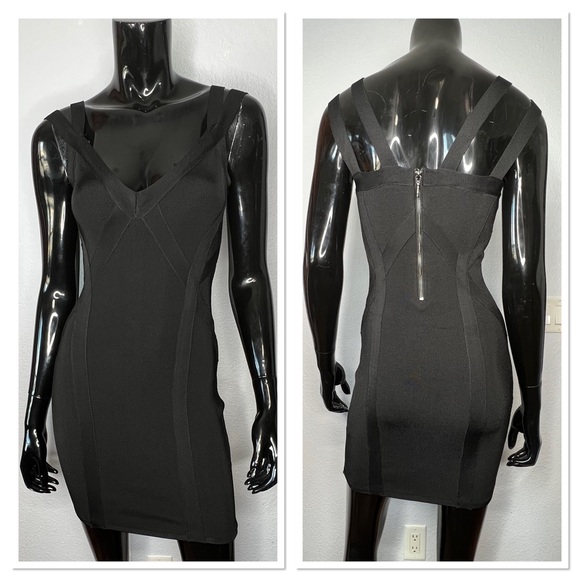 Guess Dresses & Skirts - GUESS Multi Strap Club Mirage Party Black V-Neck Stretch Dress Sz S Rayon Blend